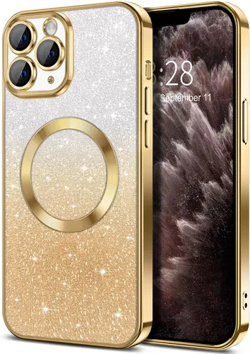 Vista 133 de Hython Funda para iPhone 13 Pro transparente con purpurina magnética [compatible con MagSafe] Protector completo de lente de cámara delgado