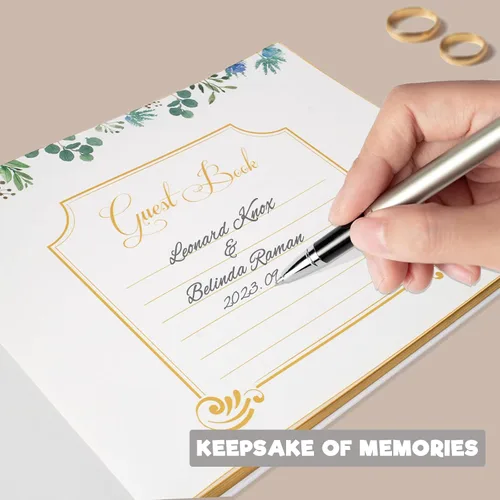 Vista 3 de Libro de invitados de boda, libro de registro para recepción de boda, registro de baby shower, libro de visitas Polaroid con bordes dorados