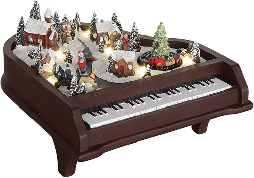 Vista 10 de Mr. Christmas - Caja de sombra con marco de resina dorada del 90º aniversario con carrusel