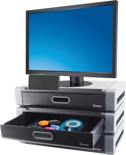 Vista 6 de Kantek Elevador de monitor con cajón y ranura para teléfono inteligente/tableta, 19 pulgadas de ancho x 11 pulgadas de profundidad x 4 pulgadas