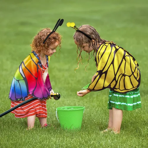 Vista 5 de Creatoy Alas de mariposa de hadas para niños y niñas, disfraz de alas de mariquita, alas de abeja con diadema de insectos, disfraz de niños, fiesta