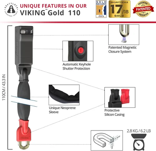 Vista 6 de Seatylock Viking vende seguro oro magnético patentado cerradura de cadena robusta para bicicleta