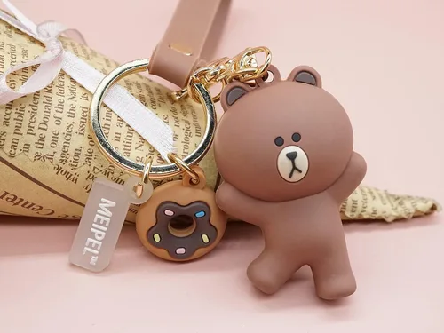 Vista 3 de MEIPEL Lindo llavero Kawaii marrón accesorios de dibujos animados Anime Cony Sally Bear llavero mochila regalo para mujeres hombres