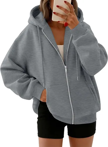 Vista 13 de Trendy Queen - Sudaderas con capucha y cremallera para mujer, sudaderas de gran tamaño, trajes de moda de otoño, chaquetas informales, ropa