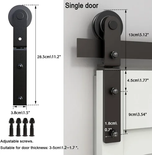Vista 7 de Kit de herrajes para puerta de granero plegable de 42 pulgadas, kit de riel de rodillos resistente para 2 puertas montadas en el lateral, suave