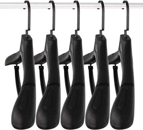 Vista 7 de DEDU Perchas de traje para hombre, paquete de 15 perchas de plástico extra anchas de 17.7 pulgadas, sin parachoques, portátiles, resistentes