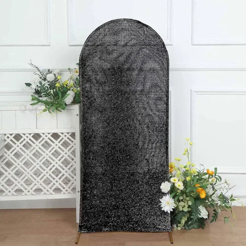 Vista 17 de Efavormart - Marco de fondo redondo de elastano dorado antiguo brillante de 5 pies, cubierta metálica brillante para arco de boda de 2 lados