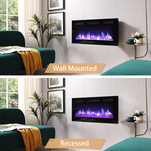 Vista 3 de Efiretric® Grace - Chimenea eléctrica 3 en 1 de 36 pulgadas de ancho (EF449), independiente, montada en la pared, empotrada, efecto de llama de 9