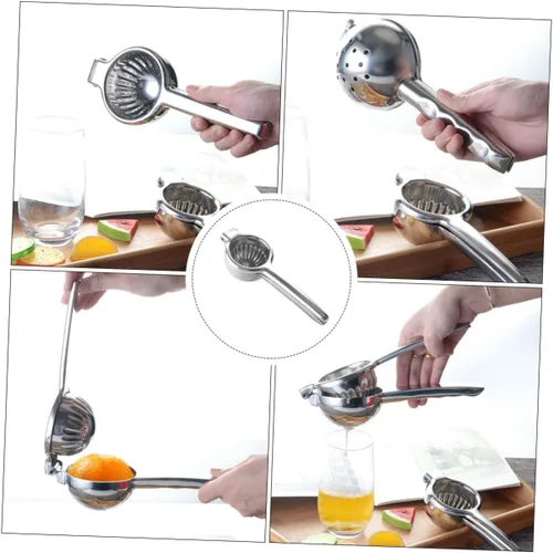 Vista 7 de Exprimidor manual de limón de acero inoxidable, exprimidor de frutas de mano para uso en cocina, material grueso resistente, fácil de apretar
