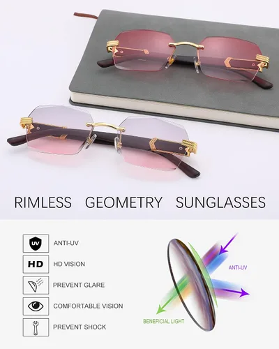 Vista 4 de Pro Acme Rimless Rectangle Sunglasses for Men Women Hexagon Shade Eyewear Frameless y2k Glasses