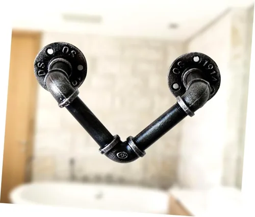 Vista 5 de Cabilock Wall Mounted Retro Iron Art Water Pipe Rack Industrial Style Towel Bar for Bar Wall Decoration Easy to Install Hanging Ornaments Rustic