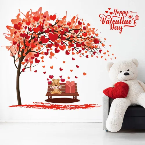 Vista 5 de Adhesivo de pared para el día de San Valentín, diseño de árbol de corazón con corazones rojos en 3D, calcomanías de pared para despegar y pegar