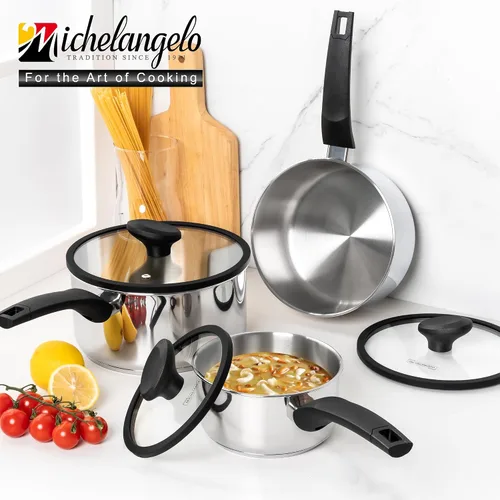 Vista 7 de MICHELANGELO Cacerola de acero inoxidable con tapa de 1 cuarto, 2 cuartos y 3 cuartos de galón, cacerolas de acero inoxidable triple con mango