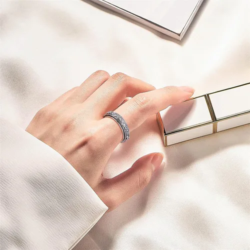Vista 4 de Anillos giratorios de plata de ley S925 para aliviar la ansiedad y el aburrimiento, TDAH, autismo, banda para mujeres y adolescentes, Plata Esterlina