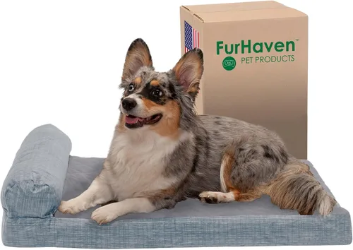 Vista 34 de Furhaven Cama de espuma viscoelástica para perros grandes con refuerzos extraíbles y funda lavable, para perros de hasta 95 libras - Sofá de Gris