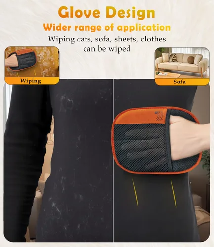 Vista 3 de Guante de depilación de mascotas para muebles y ropa, removedor electrostático reutilizable de pelo de mascotas para sofá, alfombra, ropa de cama