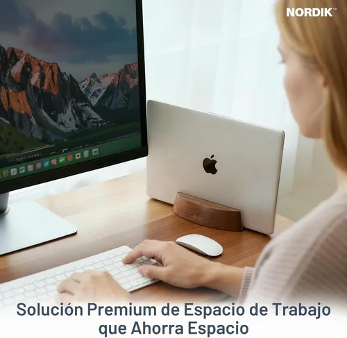 Vista 5 de Nordik - Soporte Vertical Ajustable para Laptop - Nogal - Soporte Premium para Laptop para Oficina en Casa, Ingenieros de Software - Base