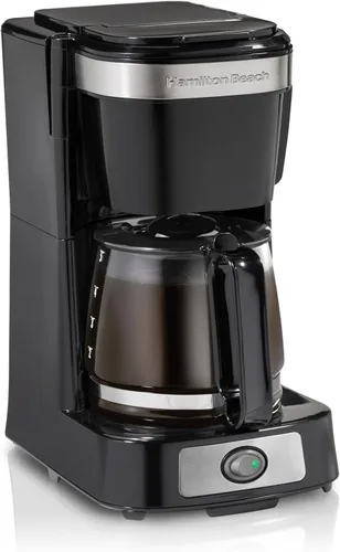 Vista 9 de Hamilton Beach Cafetera de goteo de 5 tazas con cesta de llenado frontal fácil, diseño compacto, reloj programable, jarra de vidrio, pausa
