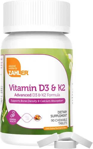Vista 2 de Zahler - Suplemento masticable de vitamina D3 y K2 (90 unidades) - Certificado Kosher K2 D3 Vitamina 5000 UI Deliciosa tableta masticable - Vitamina