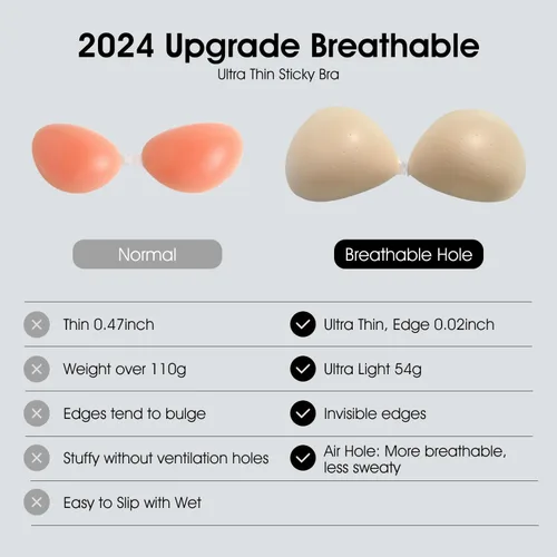 Vista 2 de 2024AirHole Sticky Bra 2Pairs Breathable Adhesive Silicone Strapless Bra