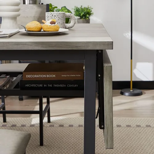 Vista 6 de KEVINSPACE Mesa de comedor plegable de 63.2 pulgadas, mesa de comedor extensible de madera MDF, mesa de comedor de hojas colgantes de madera