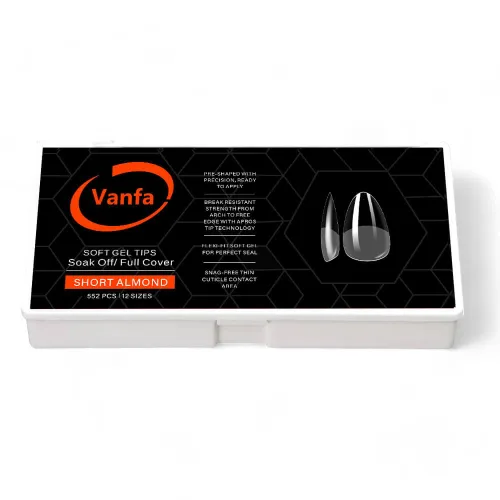Vista 17 de Vanfa Punta de gel suave para extensiones de uñas, puntas de uñas a presión, puntas de cobertura completa (transparente - almendra mediana)