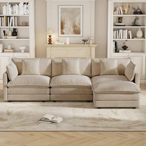 Vista 47 de Sofá modular de felpilla de 111.4 pulgadas, moderno juego de sofá de 3 asientos con asiento profundo, cómodo sofá nube con cojín de espuma doble