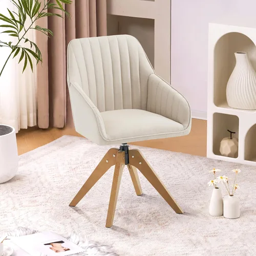 Vista 8 de Furniliving Silla Giratoria de Acento Moderna de Mediados de Siglo para Sala de Estar, Silla de Escritorio de Madera con Brazos, Sillas con Brazos