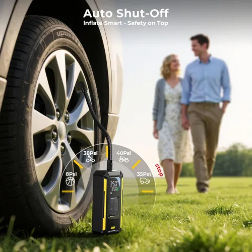 Vista 3 de Inflador de neumáticos, compresor de aire portátil, inflador de neumáticos portátil de 150 PSI para automóvil con indicador digital, bomba de aire