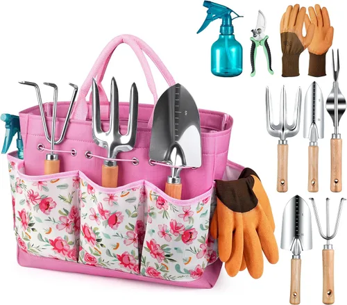 Vista 8 de Grenebo Herramientas de jardinería 9 piezas de herramientas de mano de jardín resistentes con herramientas de jardín de moda y duradera, bolsa