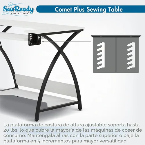Vista 6 de Comet Plus - Mesa de costura y pasatiempos con estante lateral e inferior, también se puede utilizar como escritorio de computadora