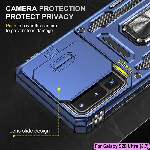 Vista 4 de Funda resistente para Samsung Galaxy S20 Ultra, protección híbrida de goma de doble capa de grado militar con protector de cámara deslizante
