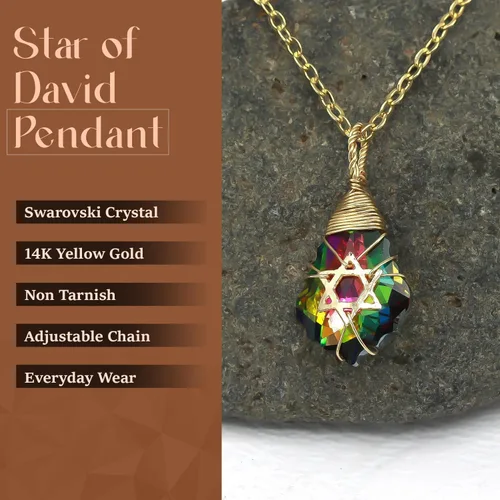 Vista 46 de Collar de estrella de David para mujeres y hombres, collar de estrella judía relleno de oro de 14 quilates, collar de Israel