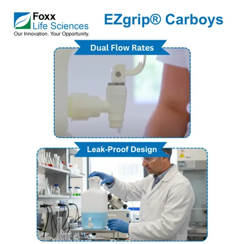 Vista 5 de Foxx Life Sciences 152-2211-OEM EZgrip HDPE Space Saving Carboy with Leakproof Spigot, 83mm VersaCap, 10L Capacity