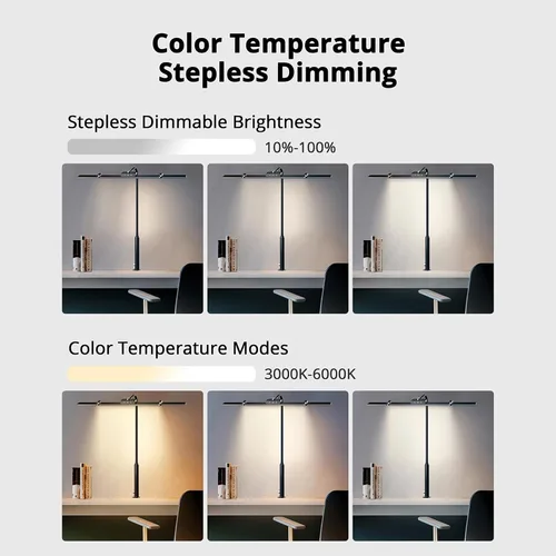 Vista 4 de Led Desk Lamp for Office Home, Architect Desk Lamp with Clamp, Ultra Bright Dimmable Table Light, Stepless Dimming and Tempering Desk Light for