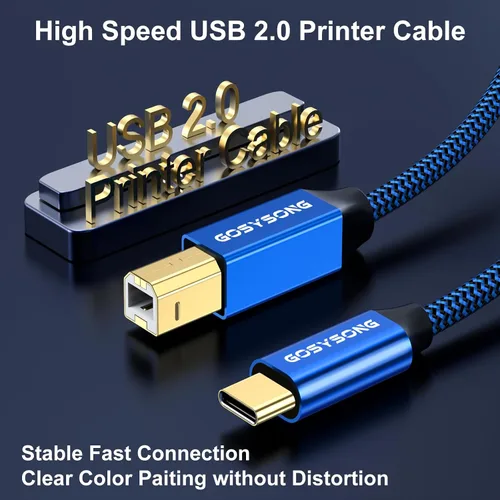 Vista 2 de Cable de impresora USB C a B de 3 pies, cable de impresora de alta velocidad compatible con impresoras, escáneres, faxes, teclados midi, grabaciones