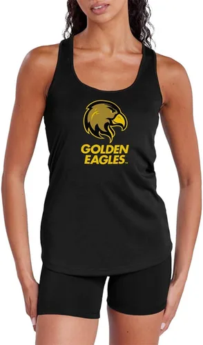 Vista 419 de Camiseta deportiva sin mangas oficial de NCAA Collegiate para mujer, con espalda cruzada, colección con logotipo primario