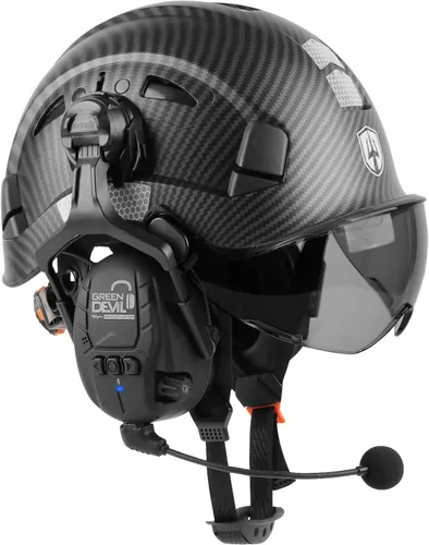 Vista 8 de CASCO DE SEGURIDAD CON VISERA Y OREJERAS BLUETOOTH GREEN DEVIL Casco Duro de Trabajo con Protección Completa, Ventilado, Casco de Construcción ANSI