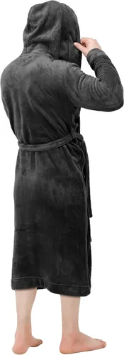 Vista 3 de NY Threads Bata de baño de forro polar con capucha para hombre