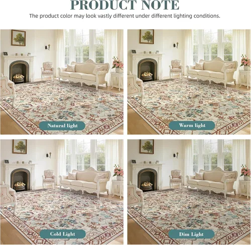Vista 5 de Alfombra de área pequeña de 2 x 3 pulgadas, color beige, para entrada, baño, cocina, antideslizante, de pelo bajo, lavable, moderna alfombra bohemia