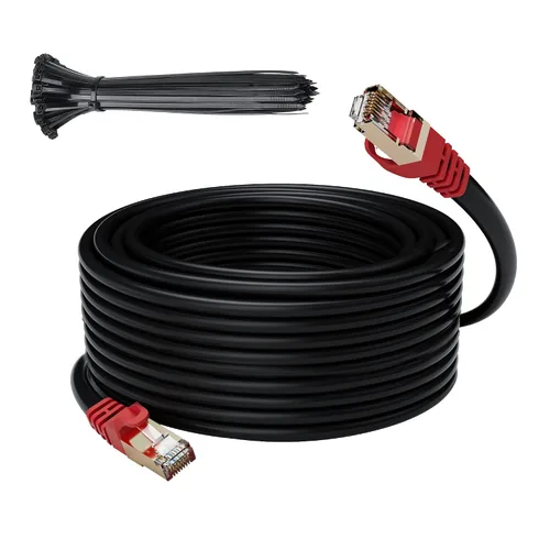 Vista 10 de Cable Ethernet Cat 6E Cat 7 para exteriores de 25 pies, cable de Internet blindado resistente de 10 Gbps de 25 a 300 pies, POE, SFTP, entierro