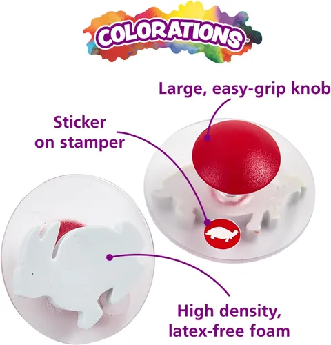 Vista 6 de Colorations Easy Knob Grip Stamper Sellos de Animales, Selva, Doméstico, Tropical, 14 Sellos, 2 pulgadas x 3 pulgadas, Narración de Cuentos