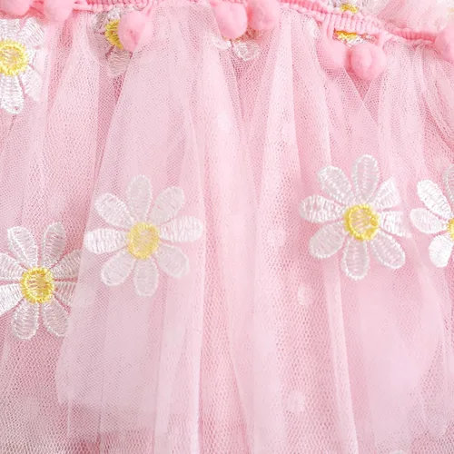 Vista 9 de Ursobutegl Mameluco de princesa para bebé recién nacida, vestido de malla bordado, elegante, tutú con falda, overol para cumpleaños