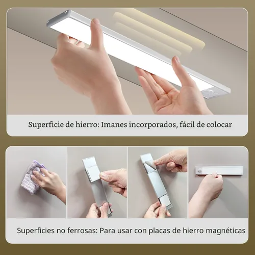 Vista 7 de Paquete de 4 luces para debajo del gabinete, luz recargable con sensor de movimiento para interiores, luces magnéticas inalámbricas regulables, 32