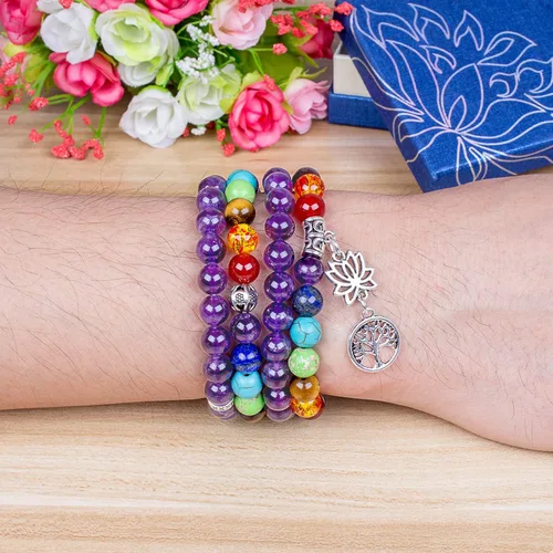Vista 2 de Joyería, collar de pulsera de 7 chakras de árbol de la vida de 4.252in de color turquesa, Piedra, Piedra