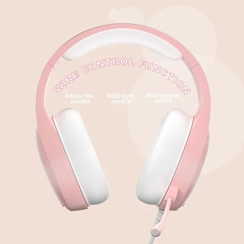 Vista 2 de Anivia - Auriculares de computadora con sonido envolvente estéreo con cable con micrófono para PC, MAC, PS4, PS5, Xbox One, color rosa