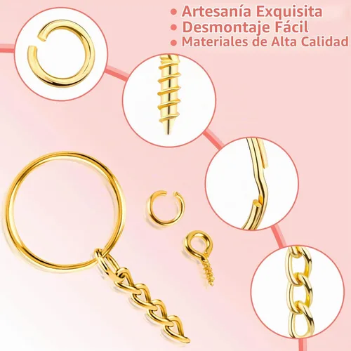 Vista 6 de shynek - Llavero con cadena, 360 llaveros dorados con anillos de salto y pasadores de ojo de tornillo a granel para resina, manualidades