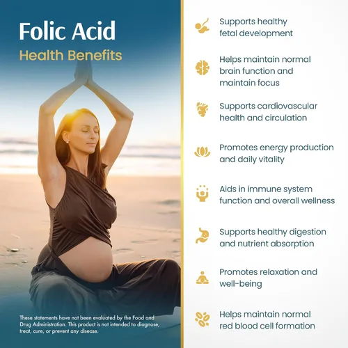 Vista 6 de Vykee Nutrition Cápsulas de ácido fólico - Apoya los procesos corporales, la salud prenatal y la energía - Suplemento de vitamina B9 para mujeres