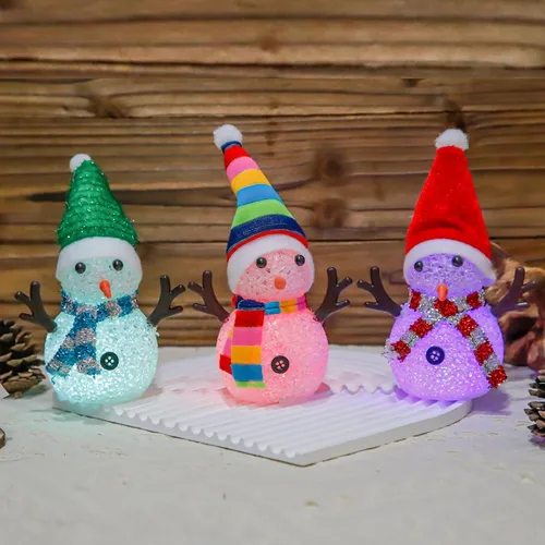 Vista 4 de YAKii Adornos de Navidad de 18.5 cm, lámpara de muñecos de nieve LED con cambio de color con sombrero y bufanda coloridos, pieza central