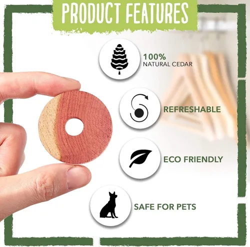 Vista 3 de ecoKiwi Bloques de cedro para almacenamiento de ropa, paquete de 28 anillos de cedro, cedro aromático 100% natural para armarios y cajones, chips